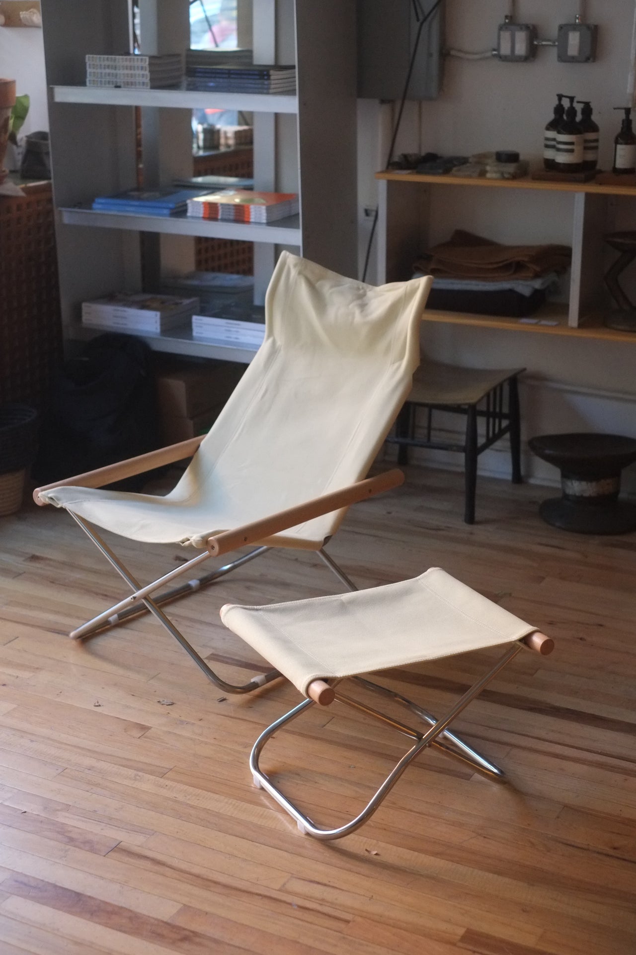 Canvas Folding Lounge Chair w/ Ottoman