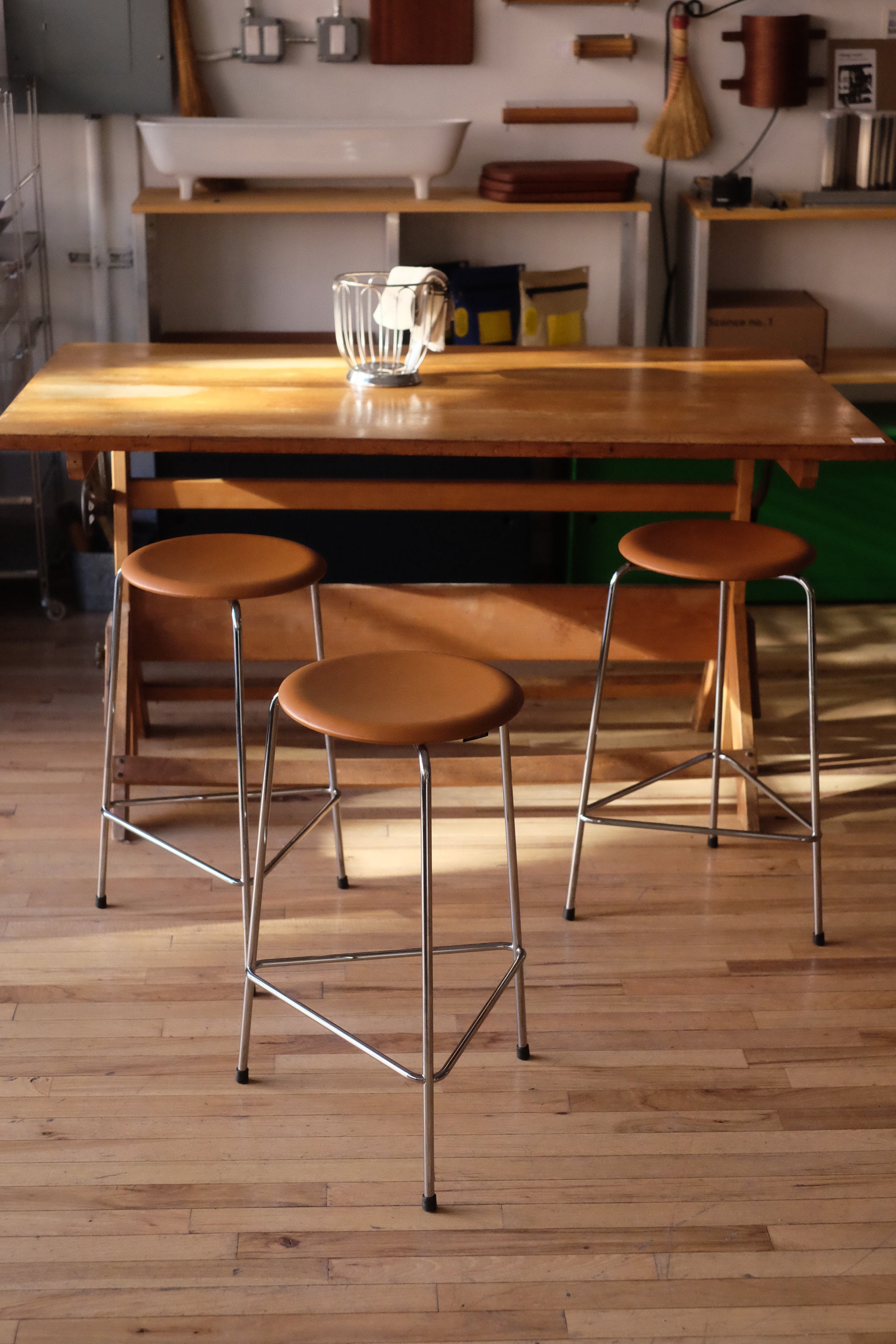 Leather HIGH DOT Stools Designed by Arne Jacobsen (Set of 3)